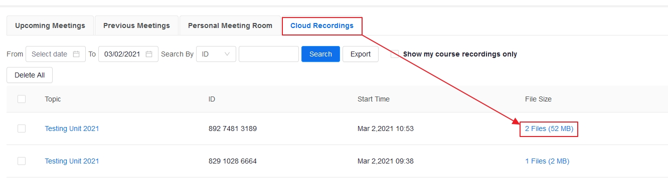 2 Files for the recording