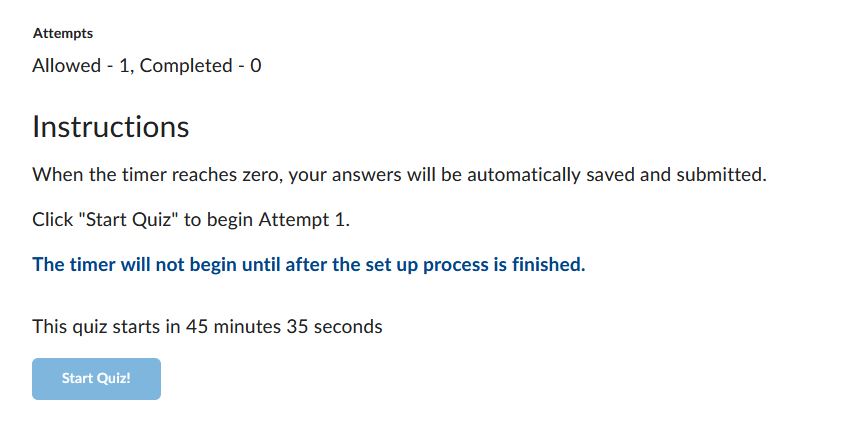 Student view of timer for synchronous quiz