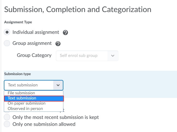 Choose text Submission file type