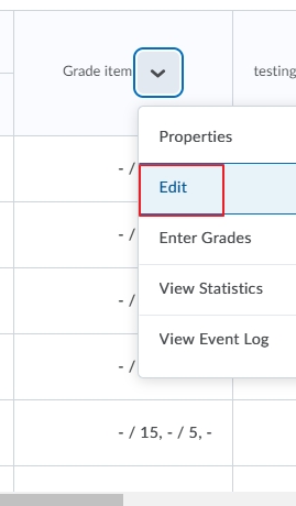 Select to edit your grade item