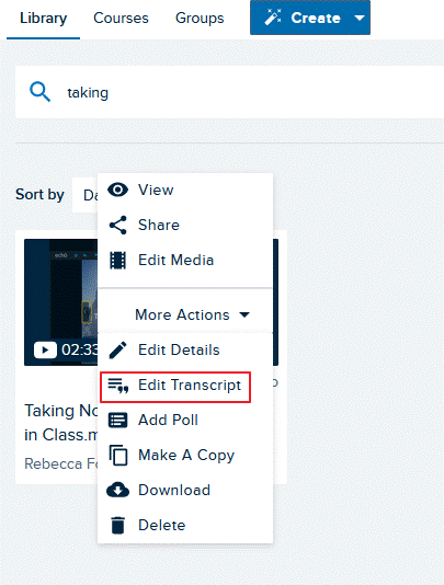Press on edit transcript