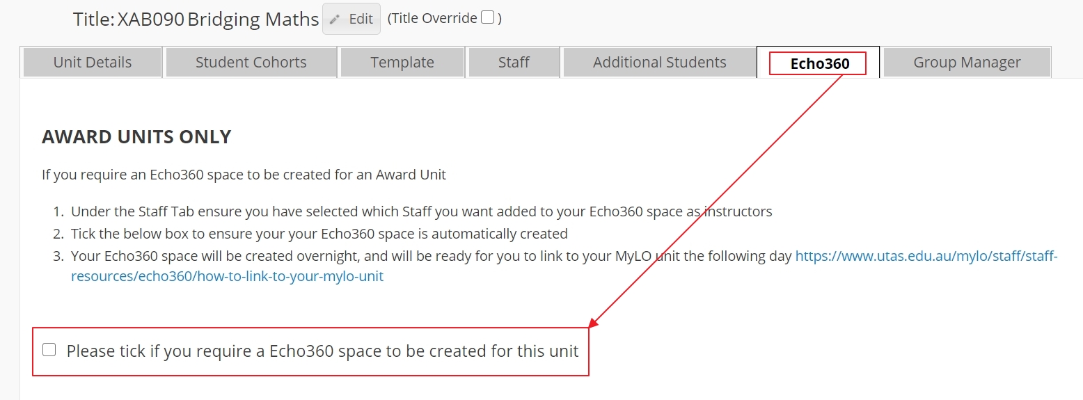 Echo360 tab