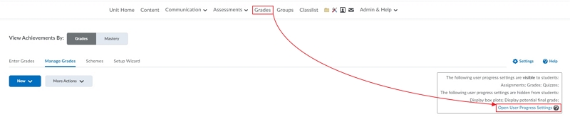 Select Open User progress Settins