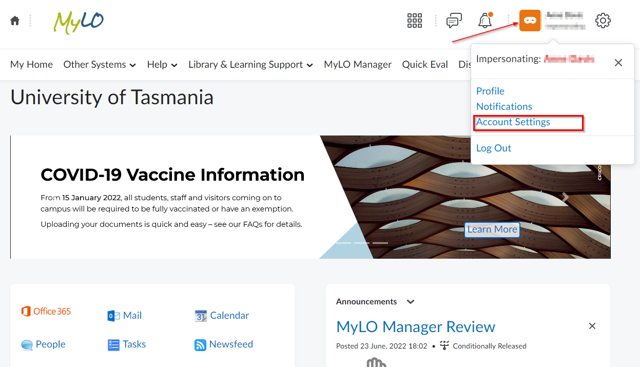 Picture of MyLO Landing Page & Personal Settings