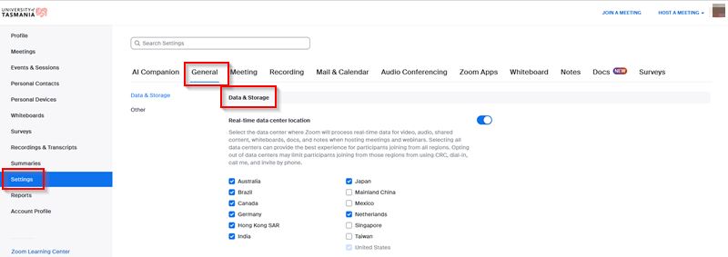 Data Storage options in Zoom