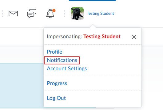 Screenshots of the notifications link in the personal menu.