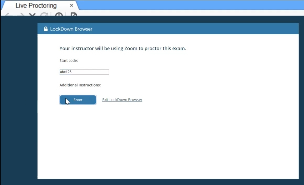 Student view of adding code within Lockdown Browser