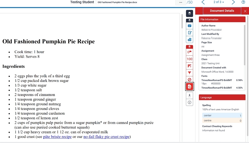 Document details screen