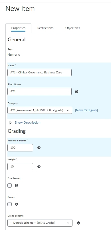Grade settings