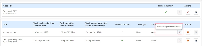 Press on the Turnitin Icon to add the assignment to Turnitin