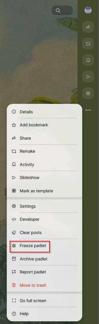 Select to Freeze the Padlet