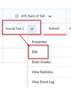 Edit the grade item in grades