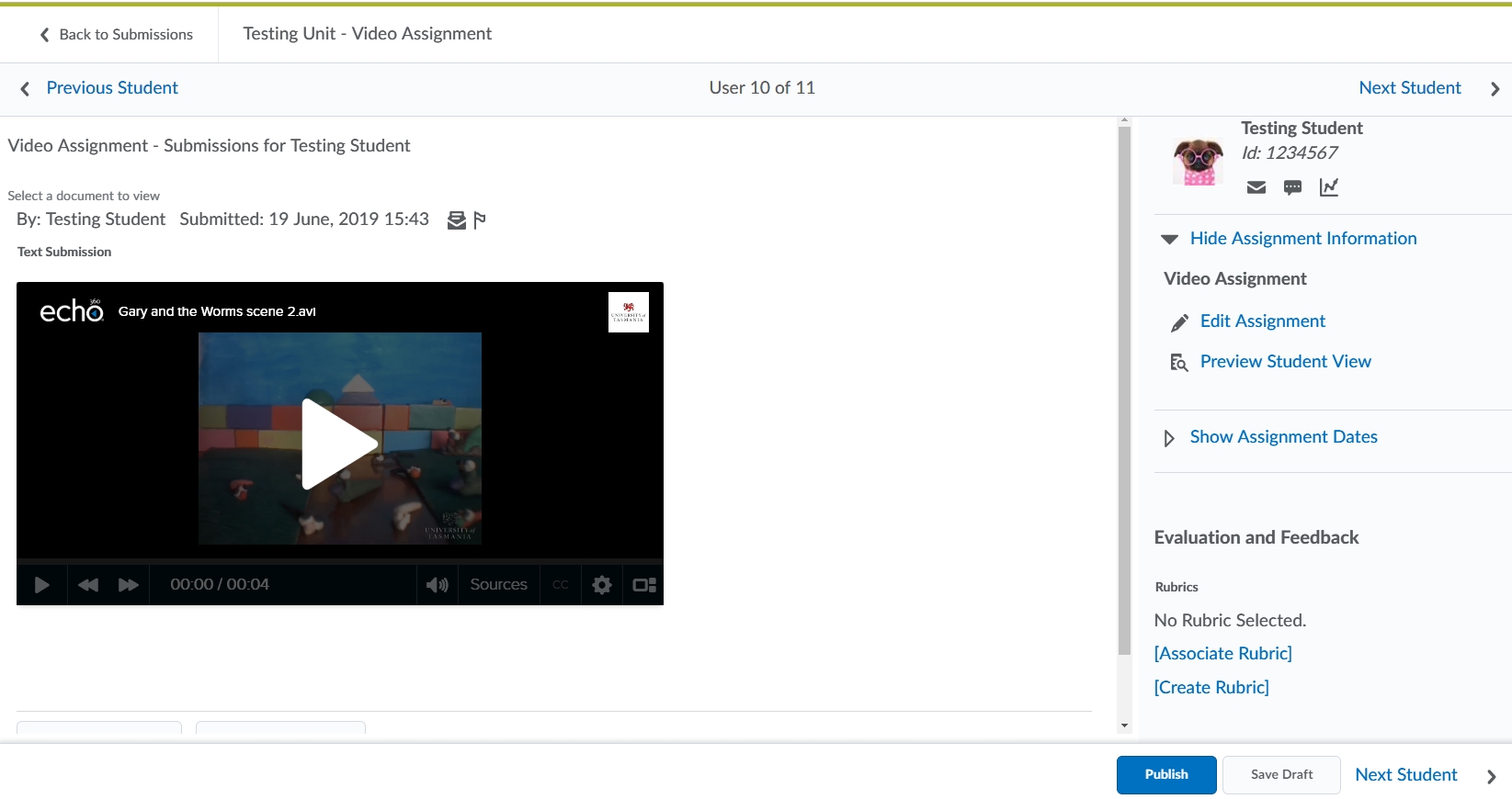 Evaluate your video assignment submisison