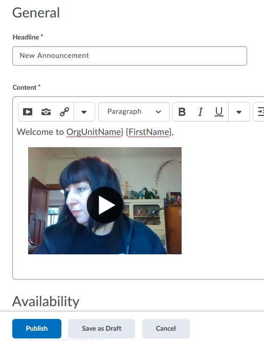 Video now in announcement
