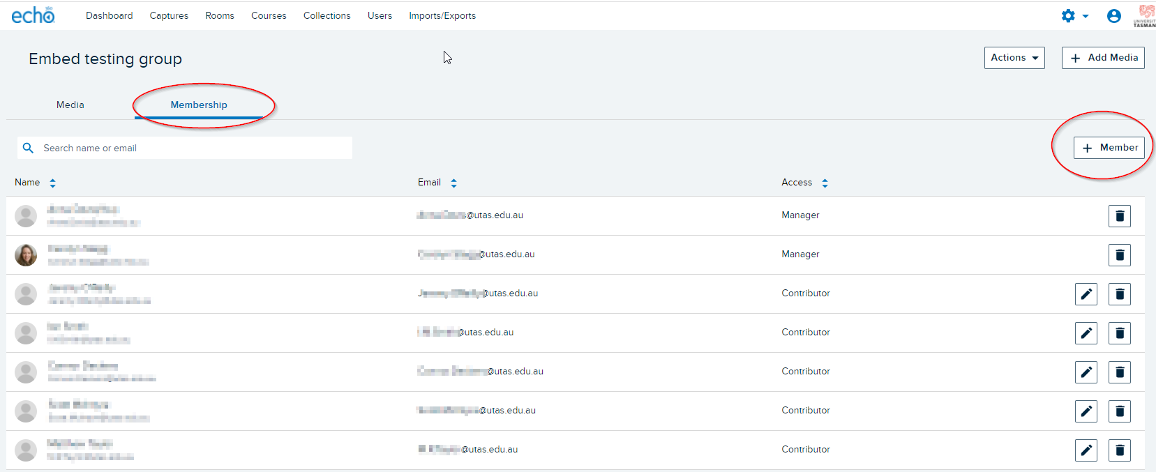 Members Collections tab in Echo360
