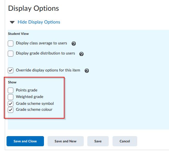 Select the display settings for students
