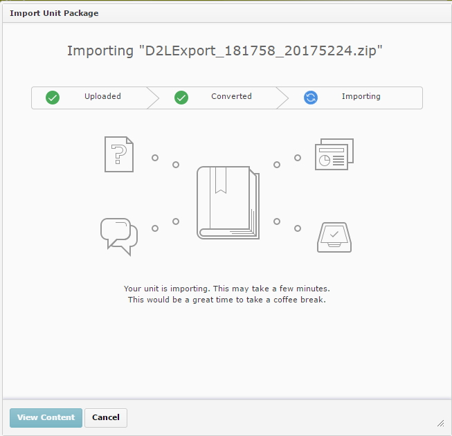 The D2L import will load