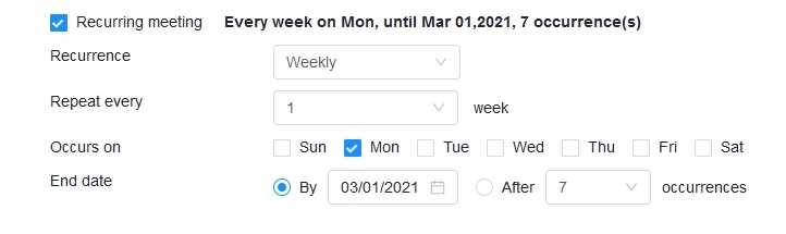 Recurring meeting options