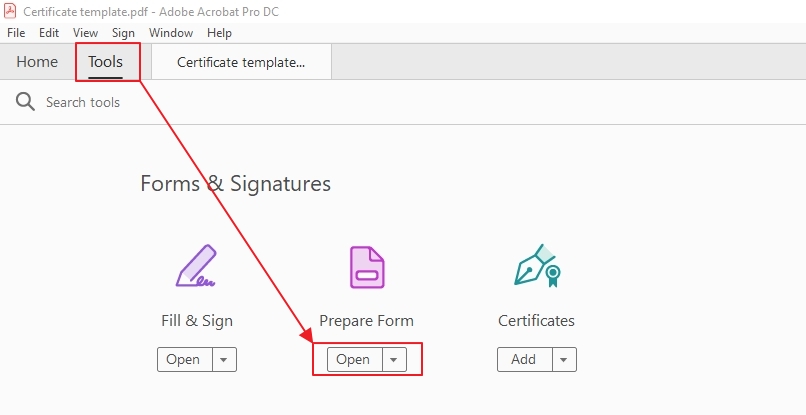 Select Prepare Form