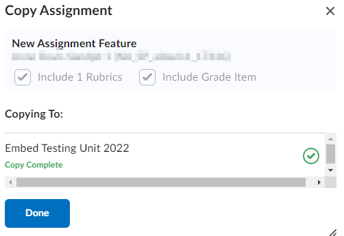 Confirmation message Confirmation message stating copy has completed