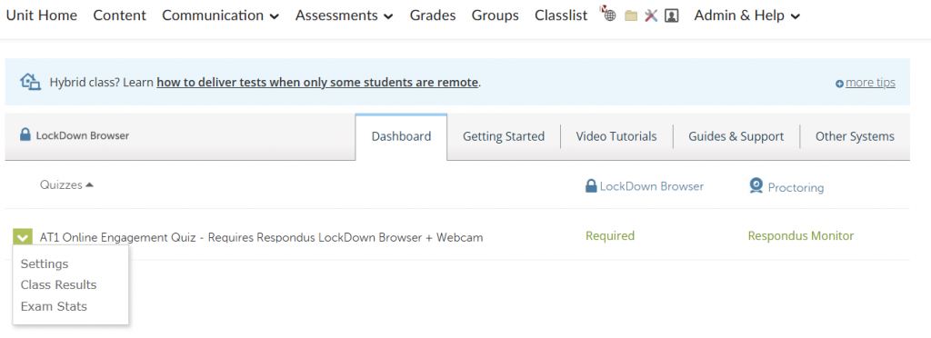 Respondus LockDown Browser and Monitor appearing in a MyLO unit