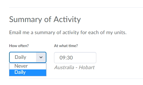 Screenshot of Summary of Activity on the Notifications page.