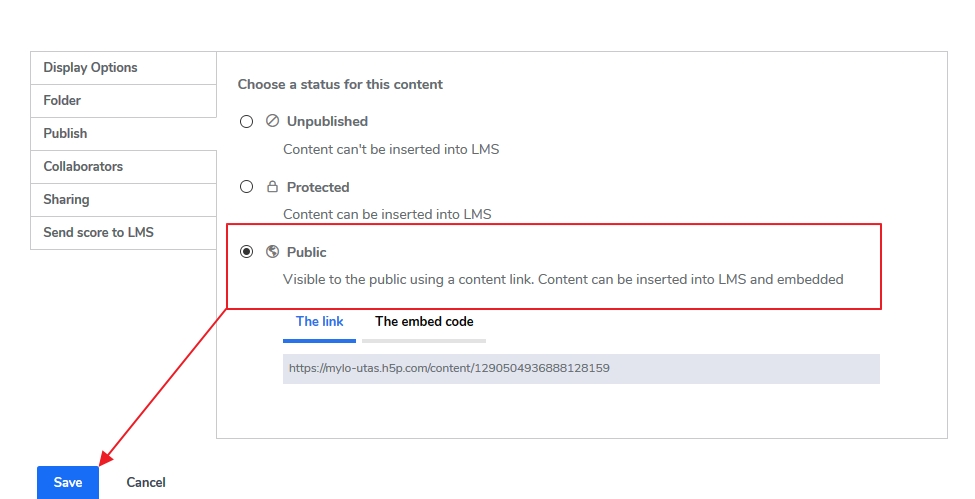 Press on Publish options
