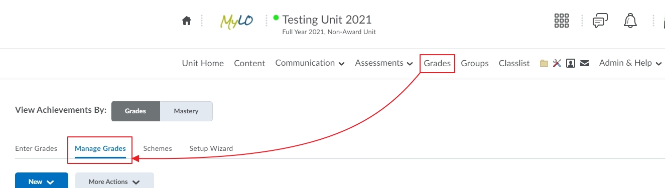 Select Grades then manage grades