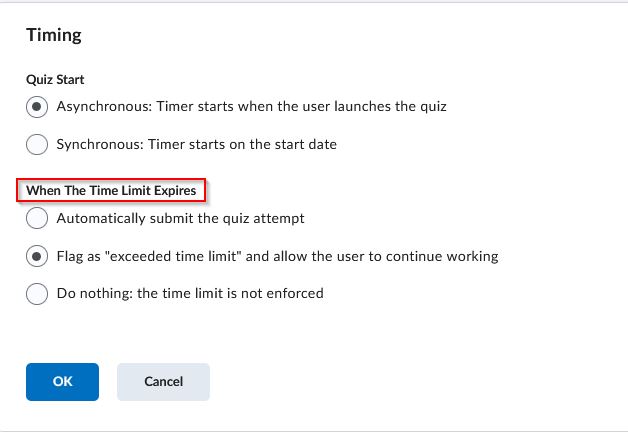 Timing settings