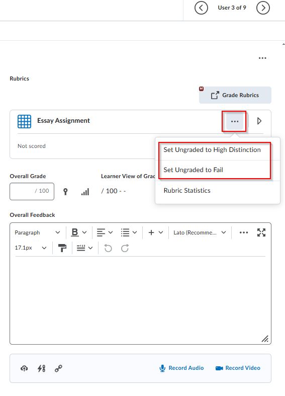 Select Level of Rubric