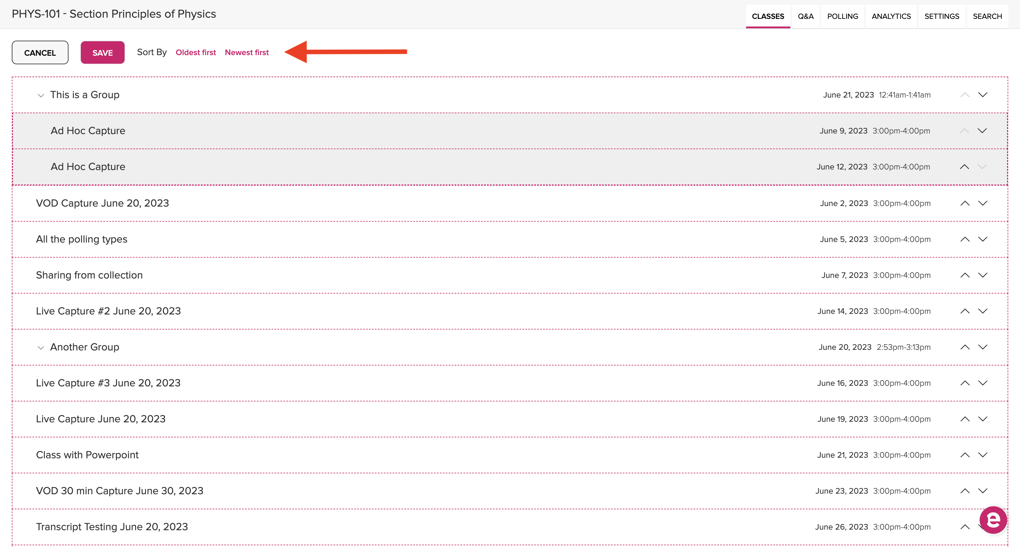 Reorder sort options