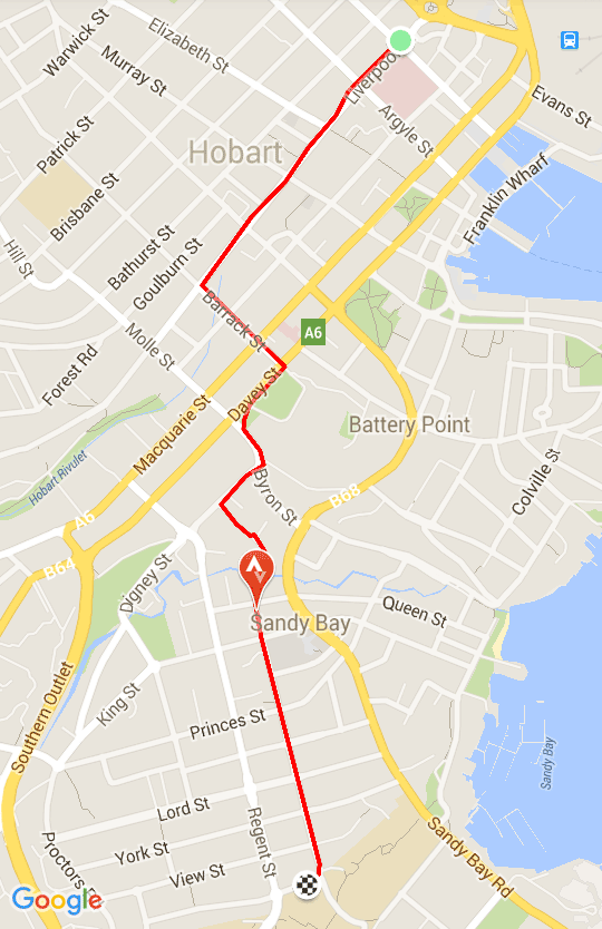 Sandy Bay Campus via Fitzroy Place Map