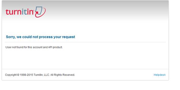 User not found error message in Turnitin