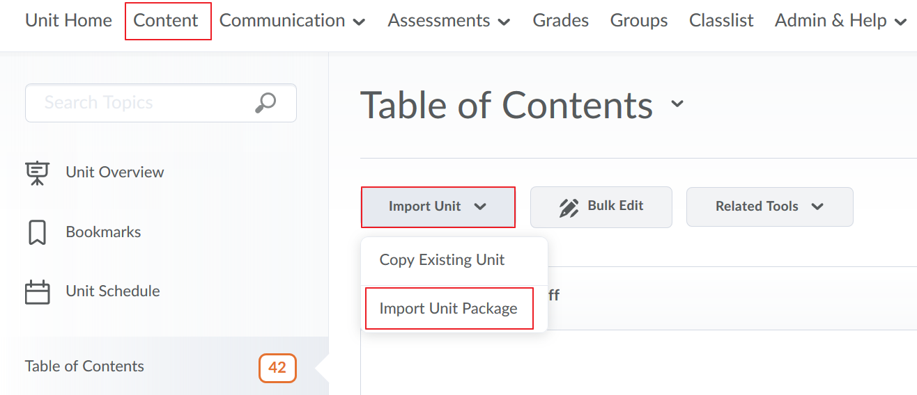 Import Unit Package from Content