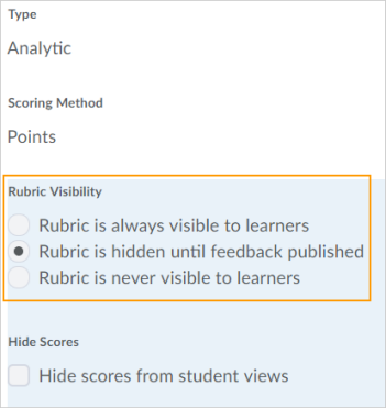 Figure: Rubric visibility options in a rubric