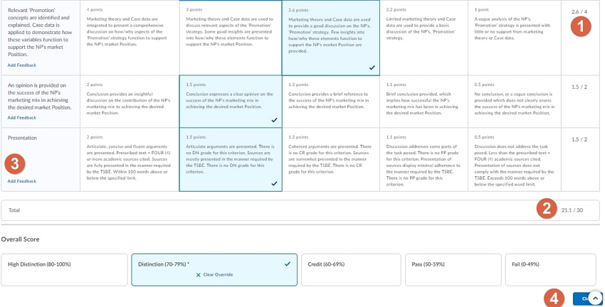 Marking in the rubric