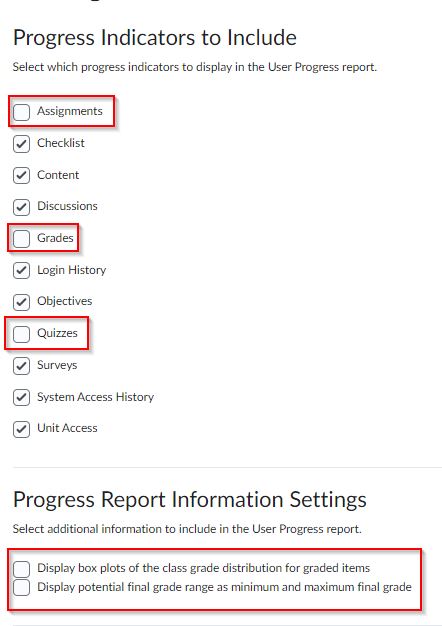 Settings for User progress