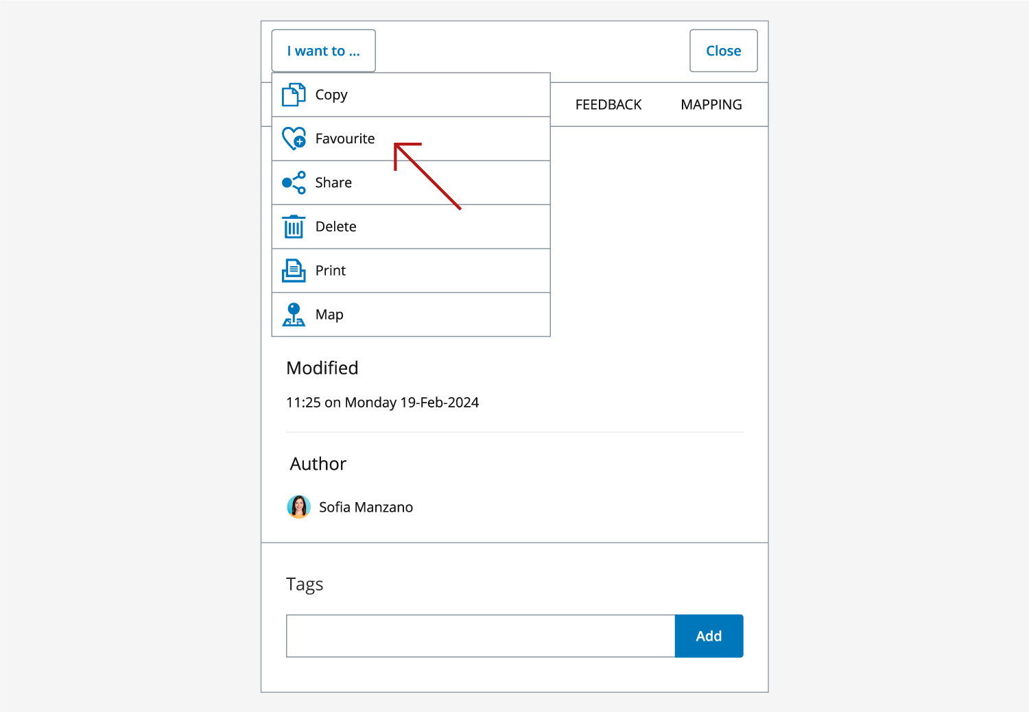 Favourite drop down