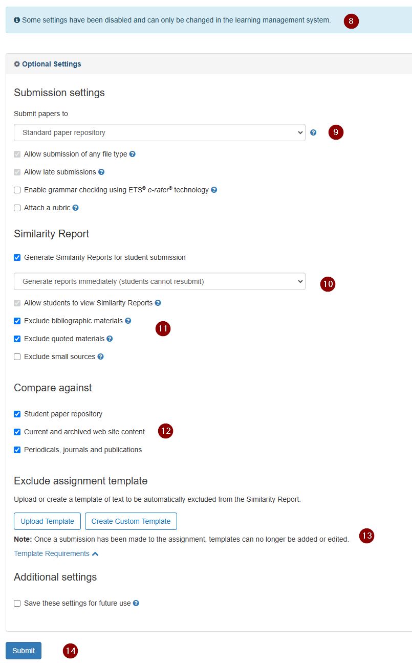 Further turnitin options