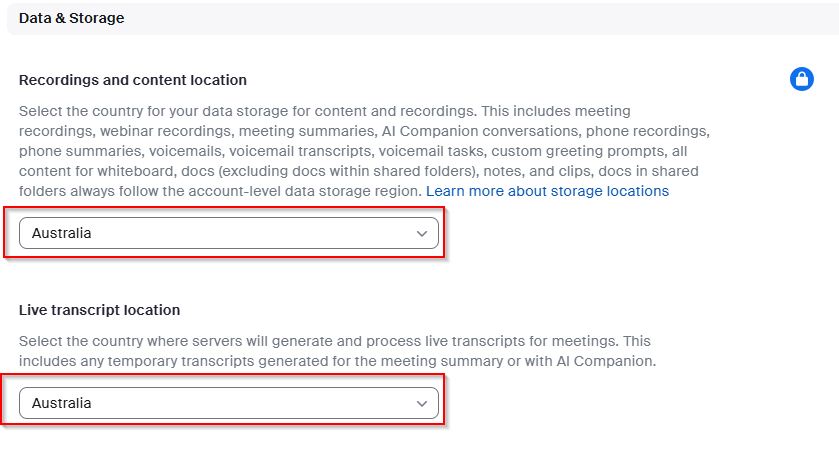 Data storage for Zoom