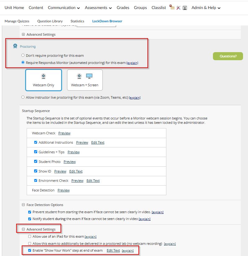 Tick the option to show your work