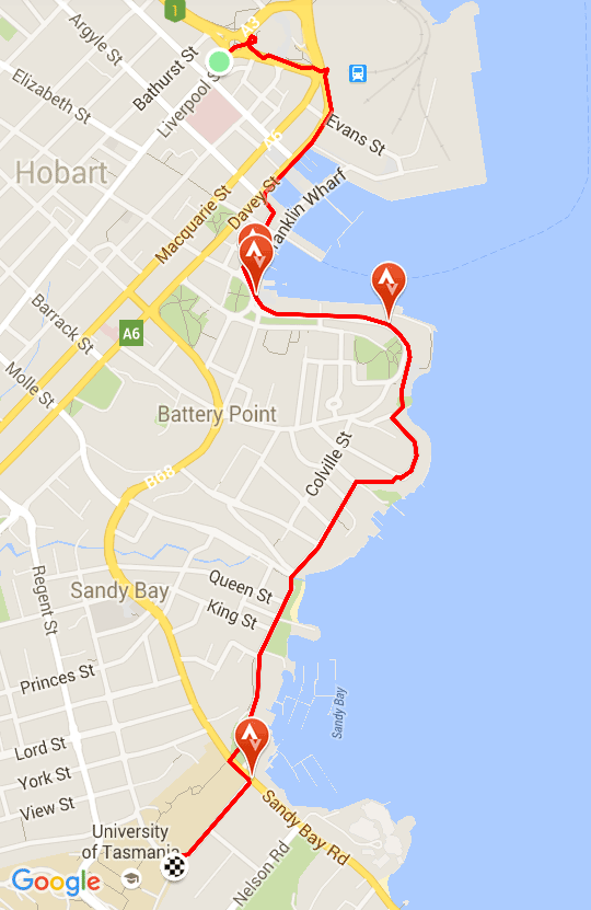 Sandy Bay Campus via Battery Point Map