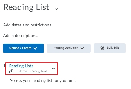 Talis reading list link added to content