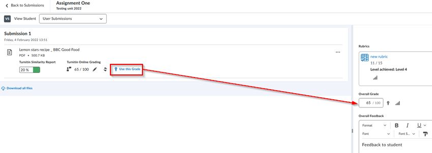 Turnitin grademark to score