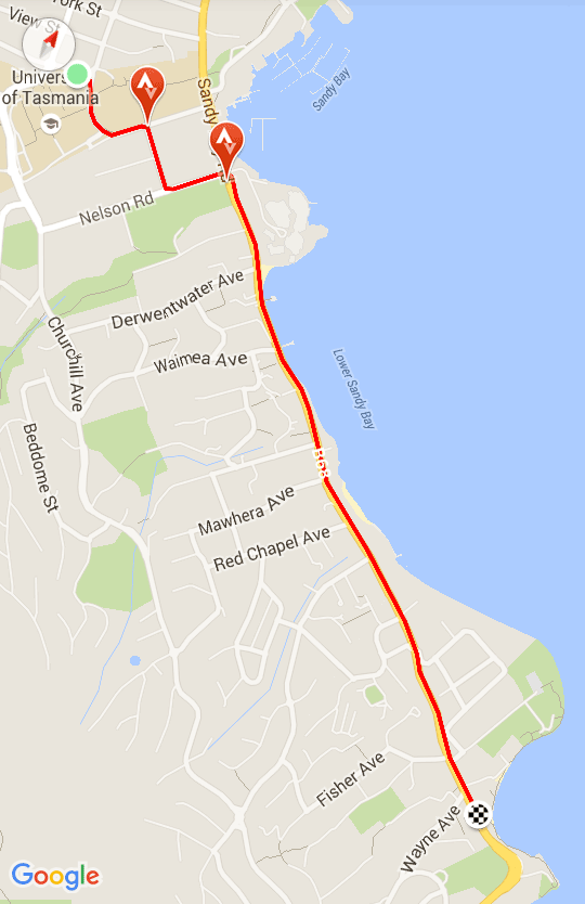 Sandy Bay Campus to Lower Sandy Bay Map