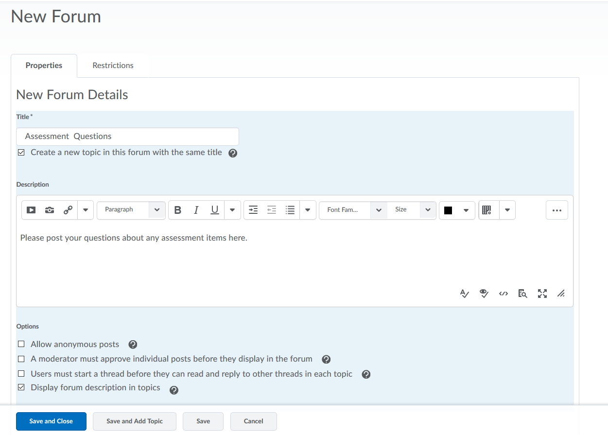 Forum details screen