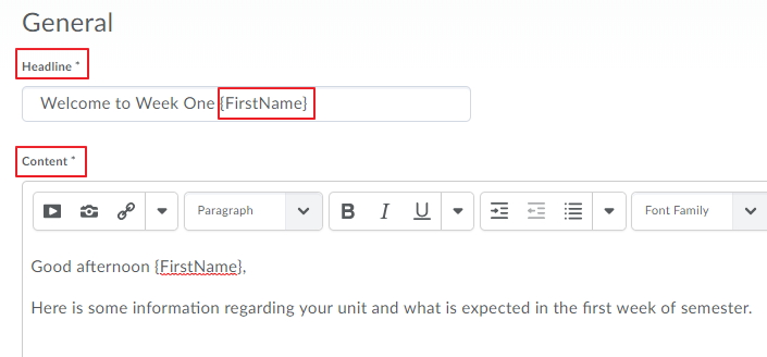 PUt in a headline and add content to your announcement