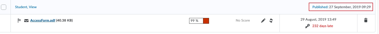 Published view in assignment tool