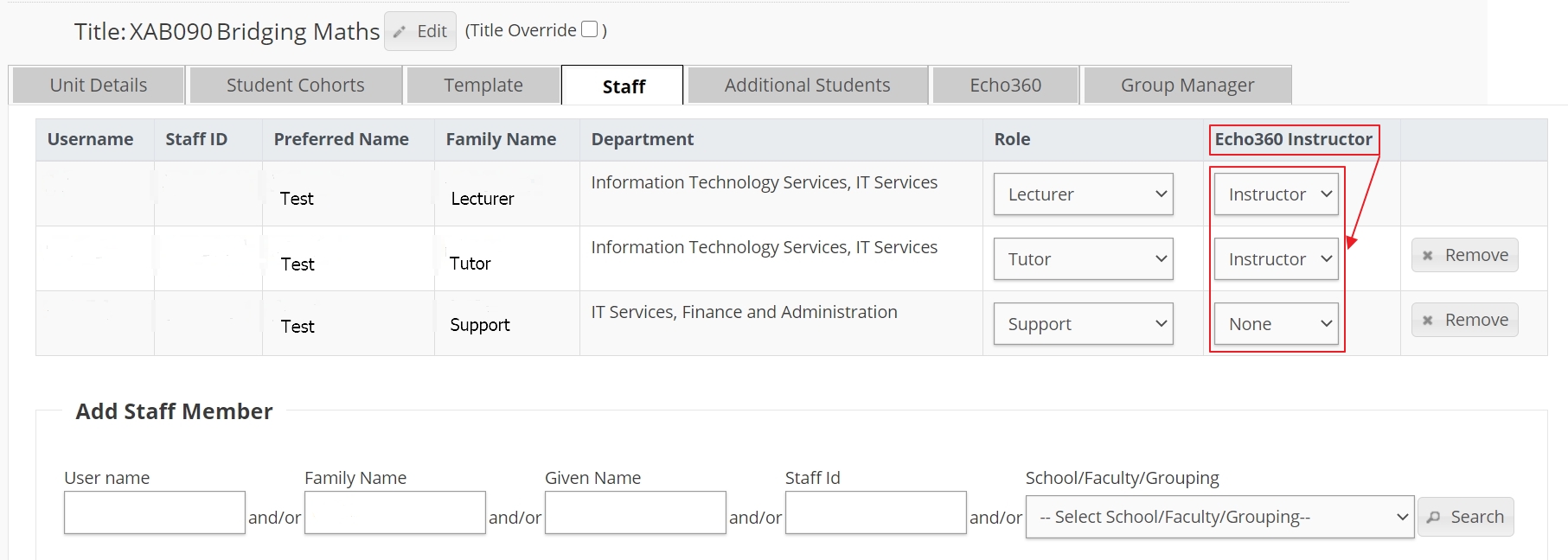 Staff tab