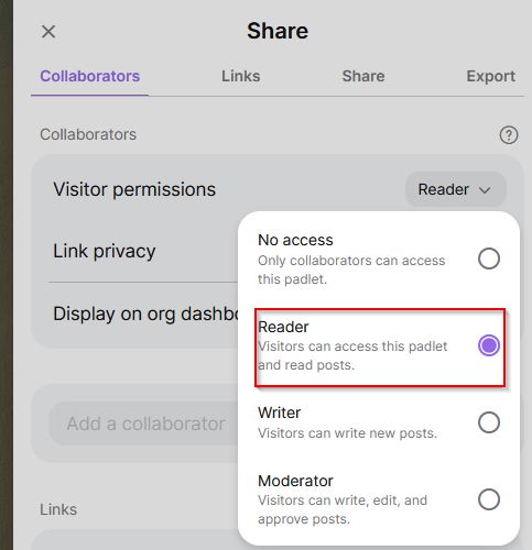 Change Privacy to Reader 